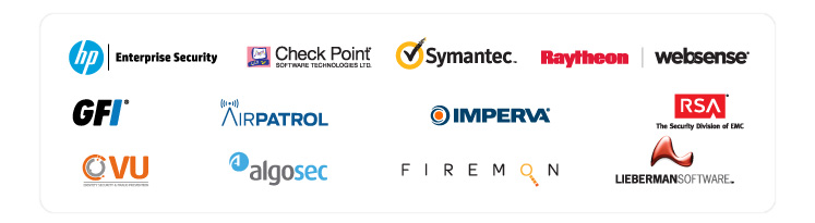 Marcas de seguridad: HP | ESP - Check Point - Symantec - Raytheon | Websense - GFI - Airpatrol - Imperva - RSA - VU Security - Algosec - Firemon - Lieberman Software